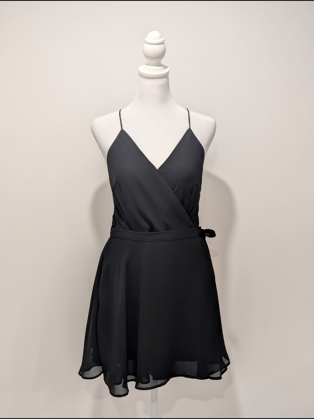 Dynamite Chiffon Wrap Dress Romper in Black